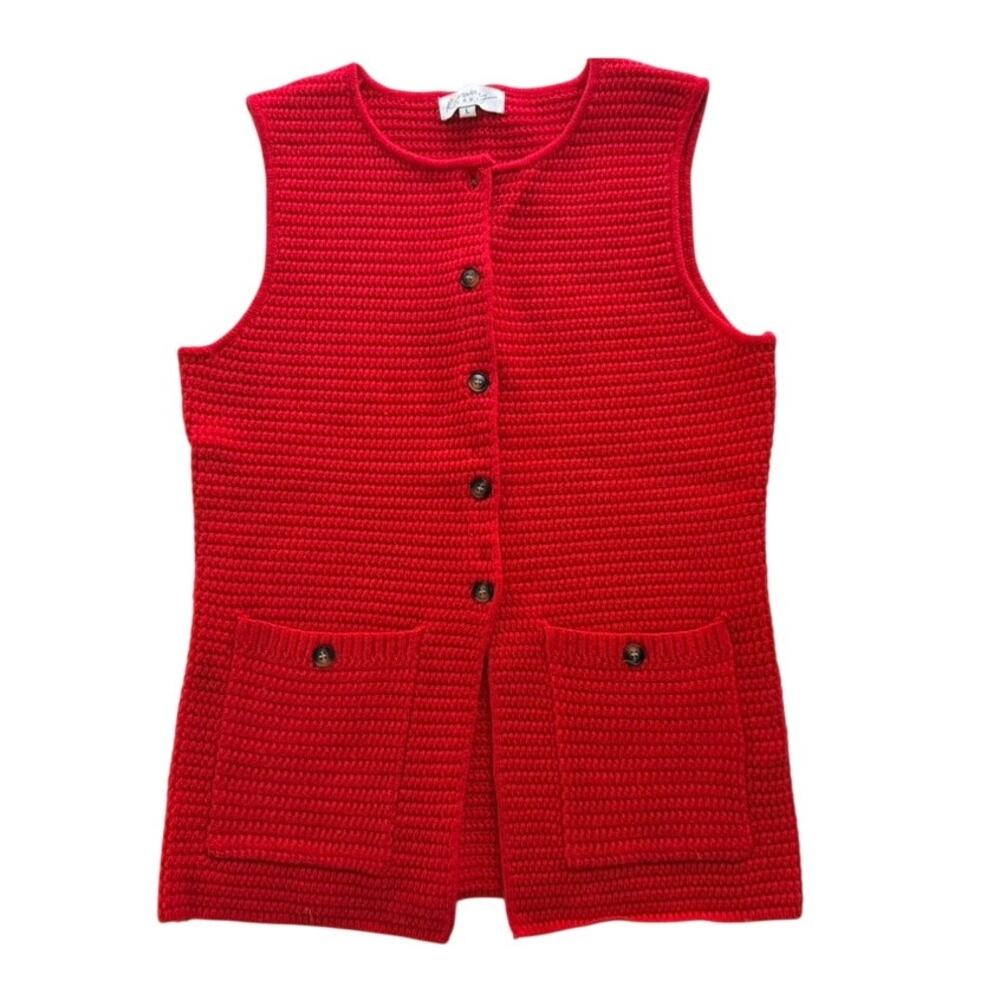 Runway Scout Ladies Red Sweater Vest Size Large Fall Button Front Sleeveless